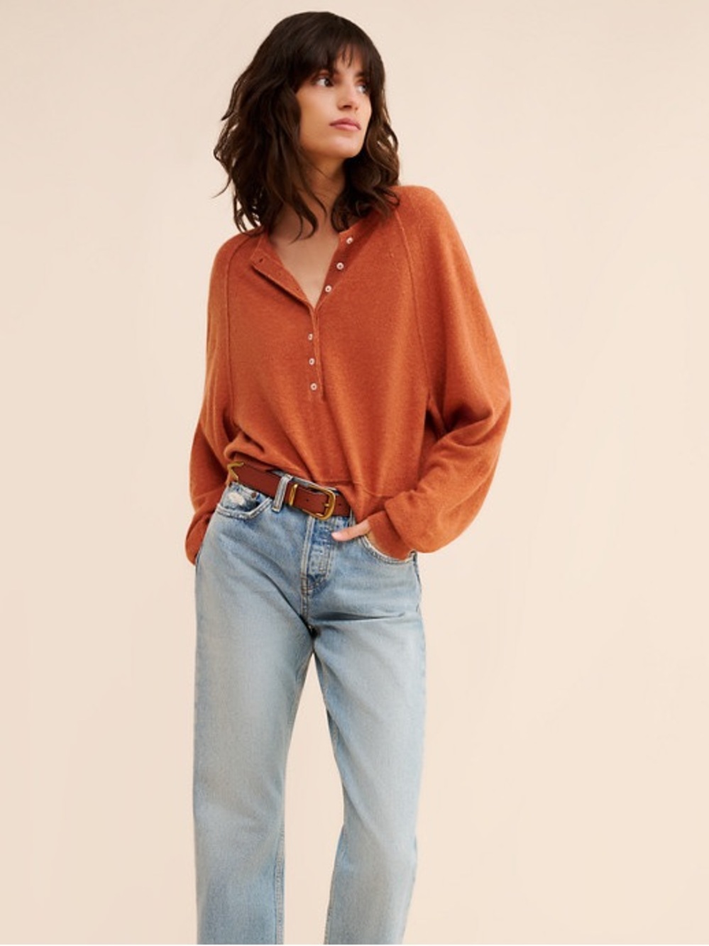 Free People Porta Cashmere Henley Sweater - Picture 2 of 9